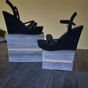 Juicy Couture Black Glitter Wedges